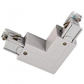 Conector de esquina 90° para sistema de rieles trifásico con mecanismo de cambio en color gris