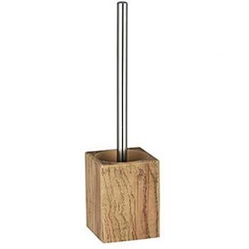 WENKO Juego para el WC Marla - Portaescobillas para el WC, elegante apariencia de madera, Poliresina, 9 x 37 x 9 cm, Marrón