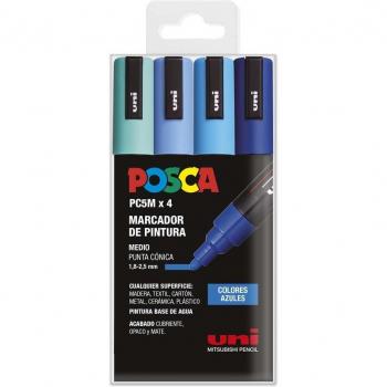 Rotuladores Uni Posca PC-5M Tonalidades de Azul, Paquete de 4