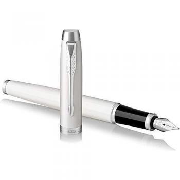 PARKER IM, pluma estilográfica lacada en blanco, con plumín fino y recambio de tinta azul
