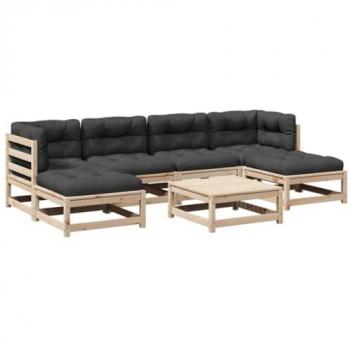 7-Piece Solid Pine Garden Sofa Set with Cushions