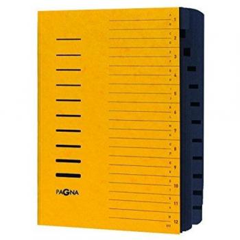 Carpeta archivadora PAGNA, DIN A4, de cartón, 12 compartimentos, amarilla