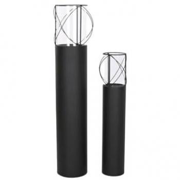 Set de Portavelas Home ESPRIT Negro Metal Cristal 27 x 27 x 125 cm (2 Unidades)