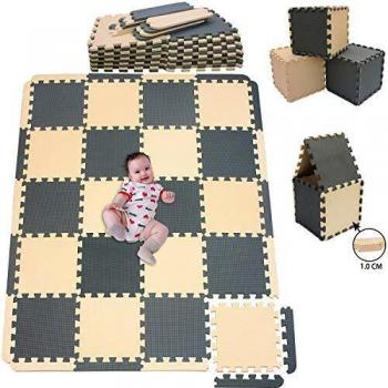 MSHEN 20 Piezas Alfombra +18 Barra Lateral Alfombra Puzzle Bebe con Certificado CE y certificación EVA | Puzzle Suelo Bebe | Puede ser Lavado Goma eva,Tamaño 1.8 Cuadrado,beige-gris-JL20S18
