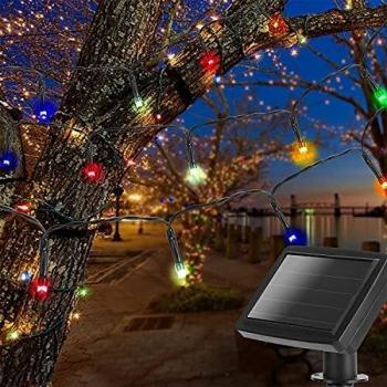 Guirnalda de luces LED solares multicolor para exterior, 100 LEDs, 11.9 metros, impermeable IP44