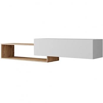 Mueble TV Utica 117, Blanco y Wotan Roble, 210x48x35cm, Apertura sin Mango, Con Puerta a Gas