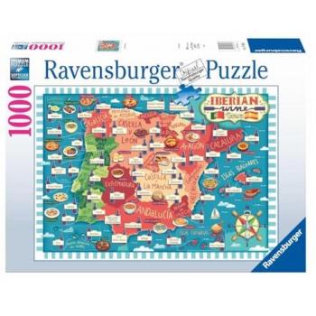 Puzzle 1000 Piezas Mapa de Vinos Ibéricos Ravensburger, Ilustrados, Dimensiones 37x6x27 Cms, Ideal para Adultos, Incluye Pegamento para Enmarcar