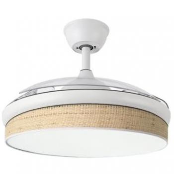 Ventilador DC Moda 72W Blanco/Cañizo Claro 3 Aspas con Control Remoto, Memoria y Temporizador - 7200lm (3000k, 4000k, 6000k)
