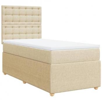 Cama box spring con colchón de muelles en tela color crema 90x200 cm