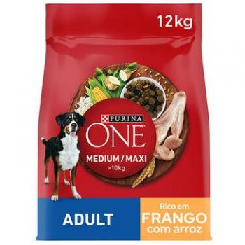 PURINA ONE Medium/Maxi Adult Pollo Pienso para Perros - Pack Ahorro 2 x 12 kg