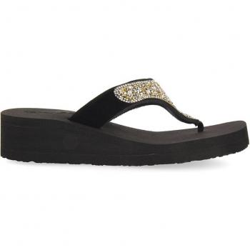 Chanclas Negras de Cuña con Detalle de Pedrería Multicolor para Mujer Gioseppo