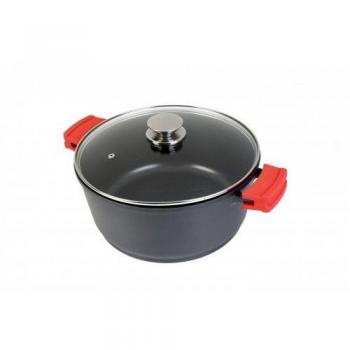 WECOOK! Ecostone Cazuela Alta Inducción con Tapa de Cristal 24 cm, Antiadherente XTRA DUPON Ecológico sin PFOA, Aluminio Fundido, 5mm Espesor, 11,79 cm Alto, Asas de Silicona, Vitrocerámica, Gas