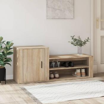 Zapatero de Madera Contrachapada VidaXL, Armario para Pasillo y Entrada, Color Blanco, Gris Hormigón y Gris Sonoma, Dimensiones 130x35x54 cm
