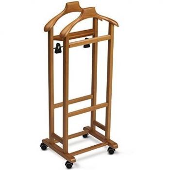 Galán de Noche Mixer con 2 Perchas, Pantalonero, Estante de Almacenaje y Clips para Falda - Color Madera de Cerezo