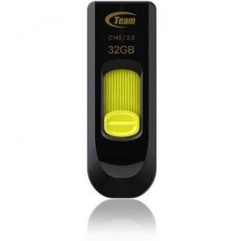 Team Group C145 USB Flash Drive 32GB - Unidad de almacenamiento portátil USB tipo A 3.2 Gen 1 (3.1 Gen 1) en color negro y amarillo