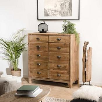 Aparador contemporáneo MACABANE de 2 cajones y 2 puertas en pino reciclado, 105x48x113 cm