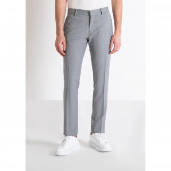 Slim Fit Stretch Viscose Blend Trousers with Flame Effect - Stylish Grey Zip Trousers for Men