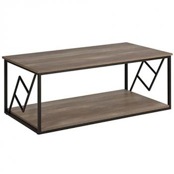 Mesa de Centro Rectangular 120 x 60 cm con Tablero de Madera Oscura y Estructura de Metal Negro Estilo Industrial Forres