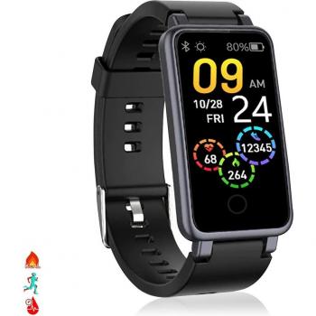 Brazalete inteligente C2 Plus con monitor cardiaco, presión sanguínea y notificaciones.