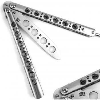 Bokhammer Navaja Balisong, de Mariposa, Plata, Navaja para Entrenamiento