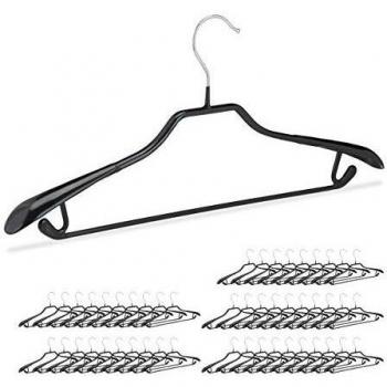 Perchas Antideslizantes para Trajes de Metal y PVC, Pack de 50, Negro, 45 cm