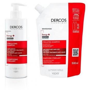 Vichy Dercos Energising Shampoo 400ml with Aminexil + Eco Refill Pack 500ml
