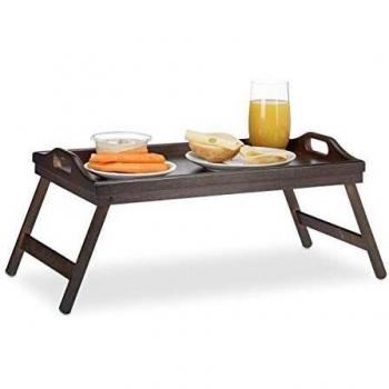 Bandeja de cama plegable con asas en madera marrón oscuro, 22 x 61,5 x 30 cm