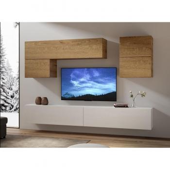 Módulo de TV suspendido de pared diseño blanco y natural Lina L 268 cm - 6 piezas