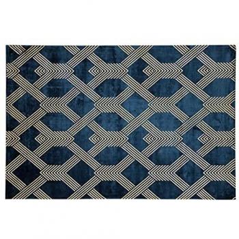 Alfombra de Viscosa y Algodón Azul Marino con Patrón Geométrico Dorado 160 x 230 cm Estilo Moderno Glam