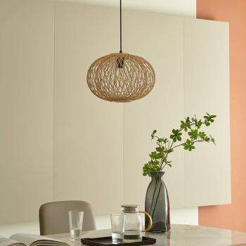 Lámpara colgante Lindby Solvira de mimbre de bambú, redonda, color marrón, 1 lámpara E27 para salón y comedor