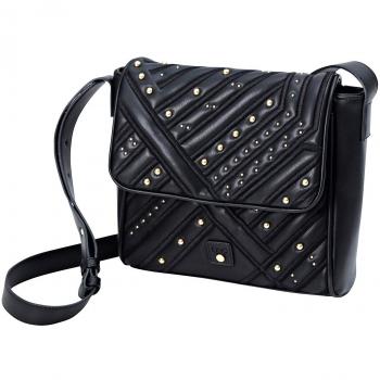 VENCA Bolso cerrado por solapa con aplicaciones metálicas by VencaStyle,NEGRO,UNICA