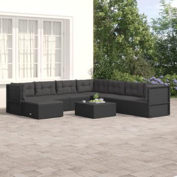 8-Piece Black Poly Rattan Garden Lounge Set with Cushions