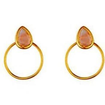 Córdoba Jewels | Pendientes en plata de ley 925 con piedra semipreciosa bañada en oro con diseño Circle Lágrima Rosa Gold