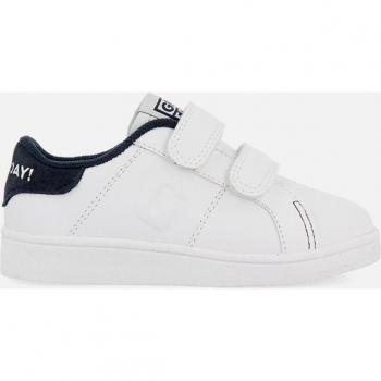 Gioseppo Zapatillas Colegiales Blancas con Detalle en Azul Marino y Doble Cierre Ajustable Volsk - Piel Innovadora - Suela Antideslizante y Doble Cierre Adherente con Puntera