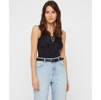 Pieces Women's Black Lace Bodysuit Cilu