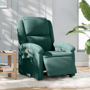 Sillón eléctrico reclinable de cuero genuino verde oscuro con características de terciopelo, modelo Vidaxl