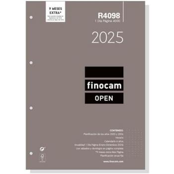 Recambio Anual para Agenda Finocam OPEN R4098 4000, 1 Día Página, Enero 2025 - Diciembre 2025, Tamaño A4 (21 x 29,7 cm), Español