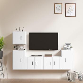 Set de muebles para TV 5 piezas de madera contrachapada blanca