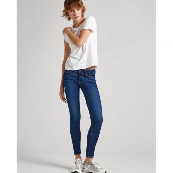 Pepe Jeans - Vaquero pitillo de mujer tiro bajo efecto desgastado, jeans skinny azul