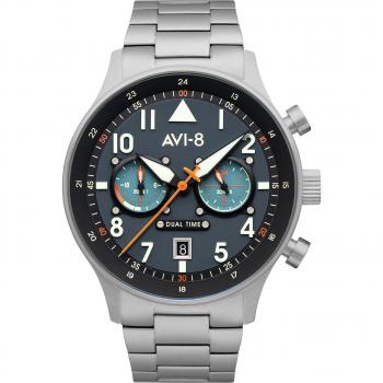 AVI-8 Carey Dual Time 44mm Stainless Steel Quartz Pilot Watch