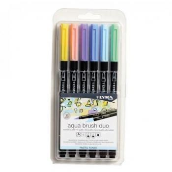 Rotulador Lyra Aqua Brush Duo Acuarelable Doble Punta y Pincel Tonos Pastel Blister de 6 Unidades Surtidas