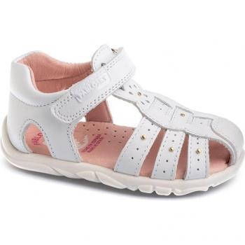PABLOSKY - Sandalia niña de piel color blanco para bebé con puntera cerrada y cierre de velcro