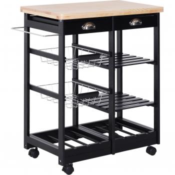 HomCom® Carro de Cocina Multiusos con Ruedas, Estante, Cajón y Armario, 74x37x76 cm, Color Negro