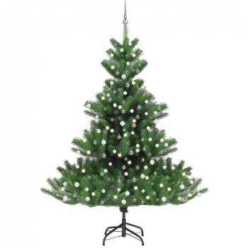 Árbol de Navidad artificial Nordmann con bolas verdes y LEDs 240 cm