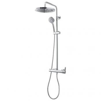 Columna de Ducha Mezcladora Galindo Lux Zip Plus 2.0 con Rociador de 250 mm, Flexo PVC y Maneral Pysa 5 Funciones en Cromo