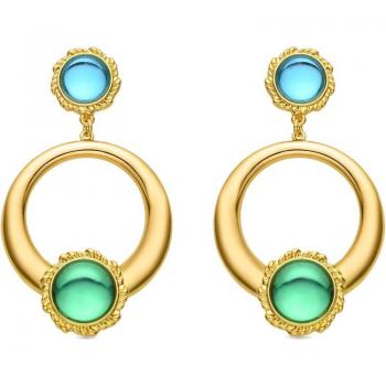 Pendientes Largos de Aro Sirose con piedra Azul y Verde