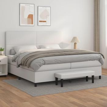 Cama Box Spring con Colchón de Cuero Sintético Blanco 200x200 cm