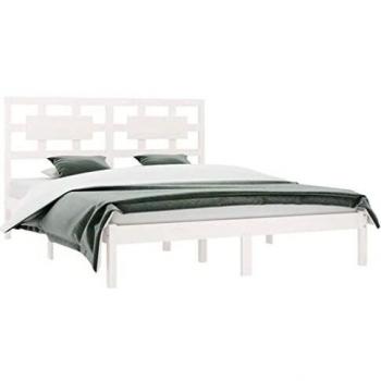 Estructura de cama Super King de madera maciza blanca 180x200 cm
