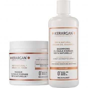 Kerargan - Champú y Mascarilla con Aceite de Argán para Nutrir Hidratar Rizos - Cabello Rizado - Sin Sulfatos, Parabenos y Siliconas - 2x500 ml