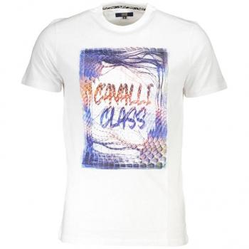 Cavalli Class White Cotton T-Shirt - XL, T-Shirts, male, White, Size: XL Print Logo Short Sleeve Cotton T-Shirt